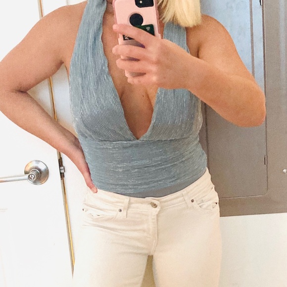 Blue metallic halter bodysuit - Picture 5 of 6